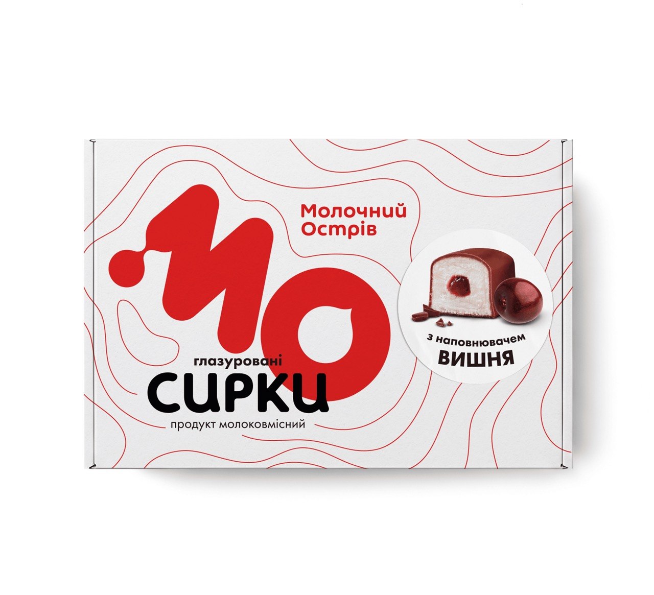 Сирок глазурований Молочний Острів молоковмісний з цукром та наповнювачем вишня 500 гр